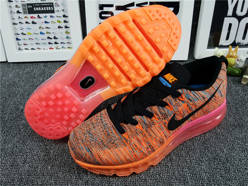 Women Nike Flyknit Air Max 2014 Orange Black Shoes