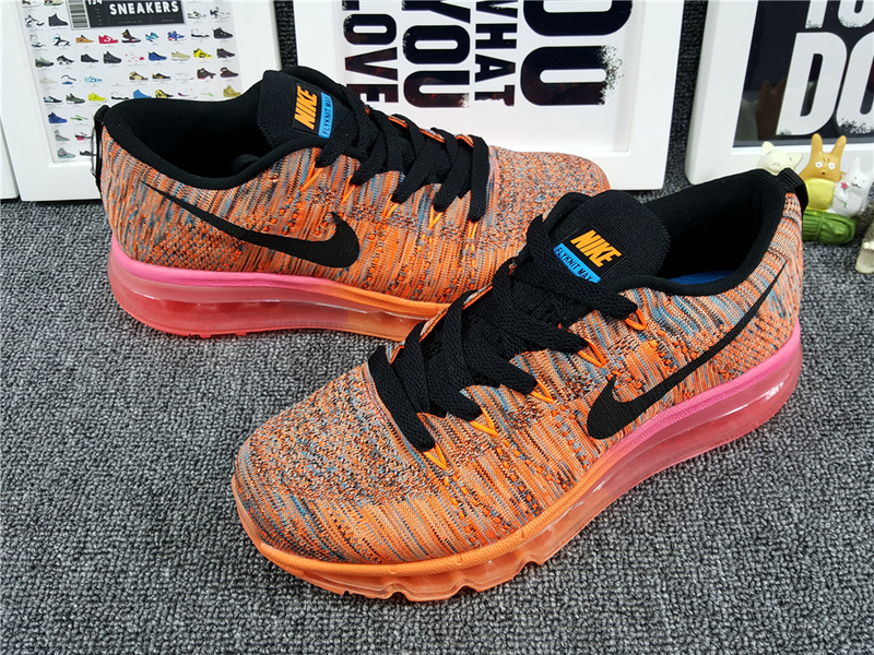 Women Nike Flyknit Air Max 2014 Orange Black Shoes - Click Image to Close