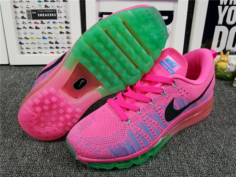 Women Nike Flyknit Air Max 2014 Pink Blue Black Shoes - Click Image to Close