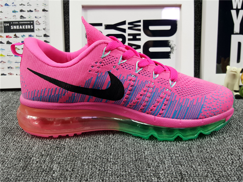 Women Nike Flyknit Air Max 2014 Pink Blue Black Shoes - Click Image to Close