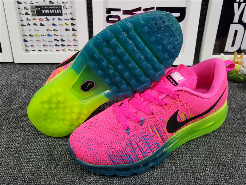 Women Nike Flyknit Air Max 2014 Pink Fluorscent Black Shoes