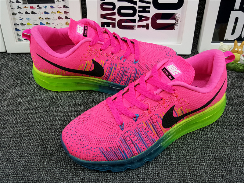 Women Nike Flyknit Air Max 2014 Pink Fluorscent Black Shoes - Click Image to Close