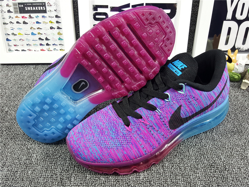 Women Nike Flyknit Air Max 2014 Purple Blue Black Shoes