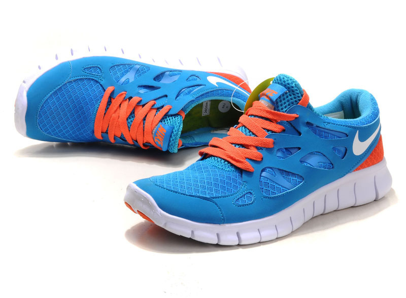 Women Nike Free 2.0 Blue Orange Running Shoes - Click Image to Close