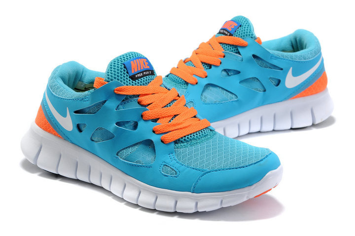 Women Nike Free 2.0 Blue Orange White Running Shoes - Click Image to Close