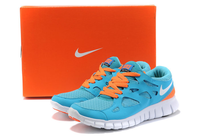 Women Nike Free 2.0 Blue Orange White Running Shoes