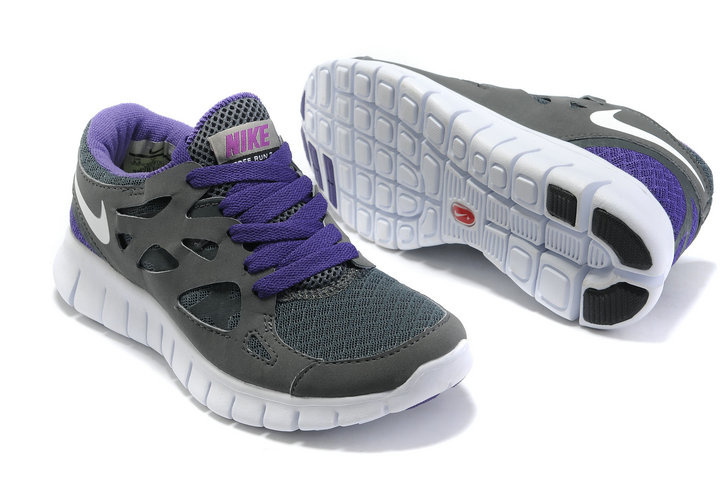 Women Nike Free 2.0 Dark Grey Purple White Running Shoes - Click Image to Close