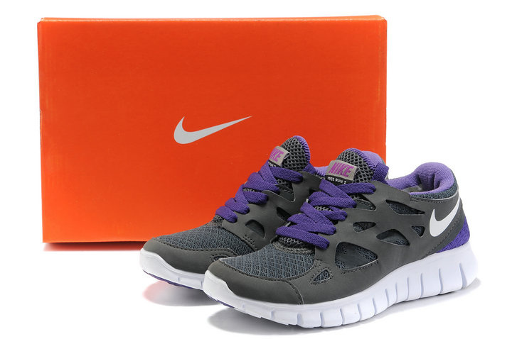 Women Nike Free 2.0 Dark Grey Purple White Running Shoes - Click Image to Close