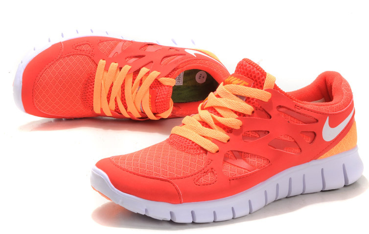 Women Nike Free 2.0 Red Orange White Running Shoes - Click Image to Close