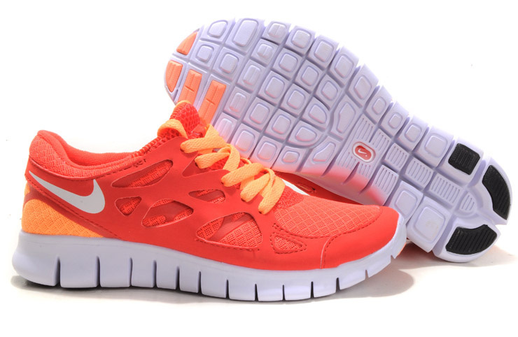 Women Nike Free 2.0 Red Orange White Running Shoes - Click Image to Close
