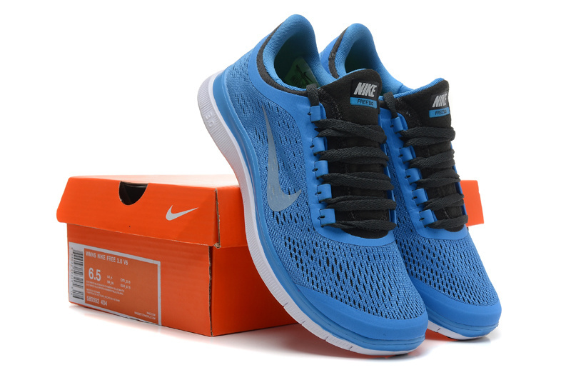 Women Nike Free 3.0 V5 Blue Black White Running Shoes - Click Image to Close