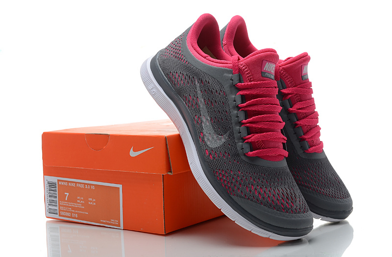 Women Nike Free 3.0 V5 Grey Red Running Shoes - Click Image to Close