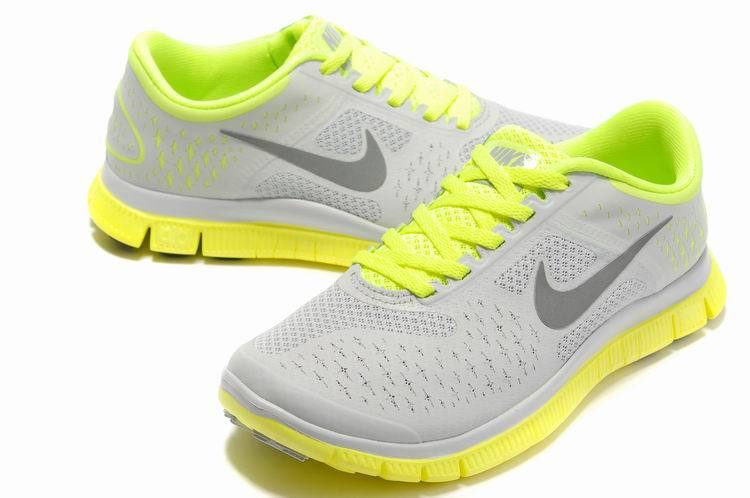Women Nike Free 4.0 V2 Grey Fluorscent Green Running Shoes - Click Image to Close