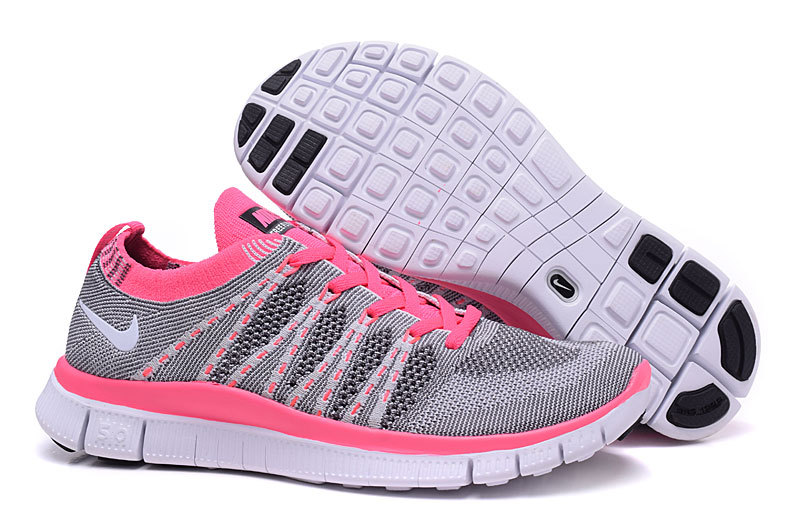 Women Nike Free 5.0 Flyknit Grey Pink Shoes - Click Image to Close