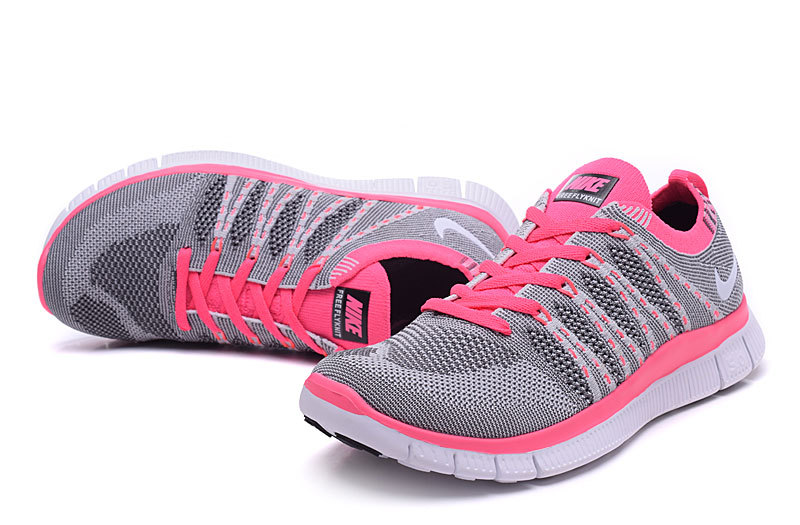 Women Nike Free 5.0 Flyknit Grey Pink Shoes - Click Image to Close