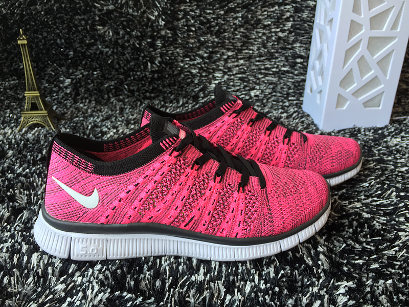 Women Nike Free 5.0 Flyknit Pink Black Shoes - Click Image to Close