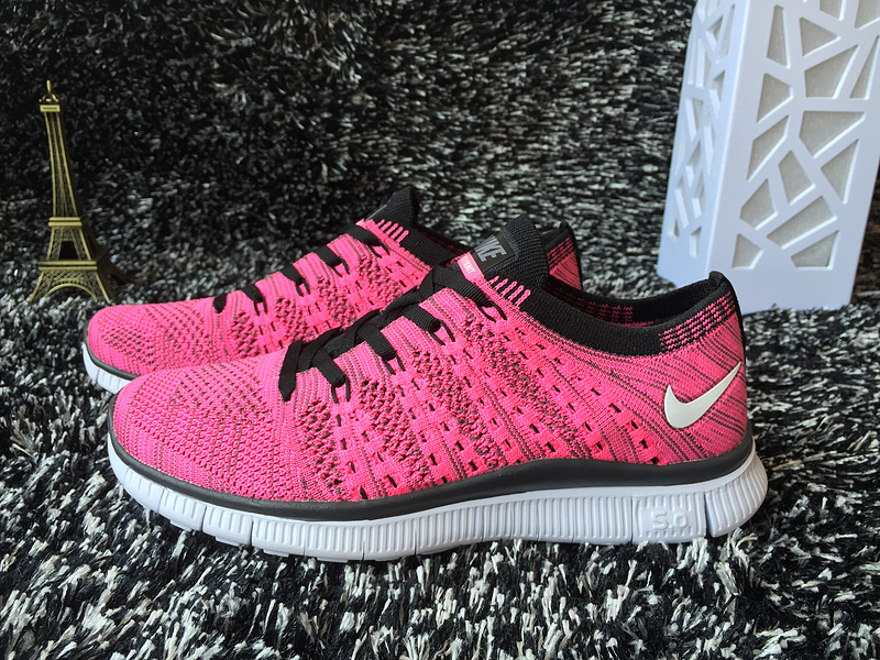Women Nike Free 5.0 Flyknit Pink Black Shoes - Click Image to Close