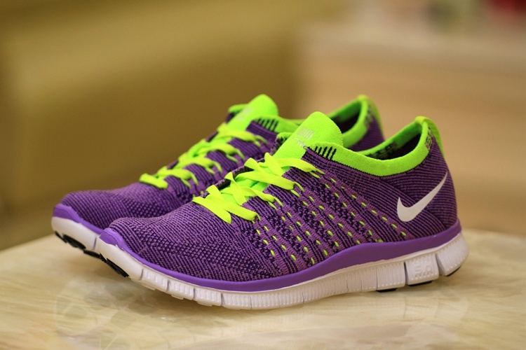 Women Nike Free 5.0 Flyknit Purple Volt Shoes - Click Image to Close