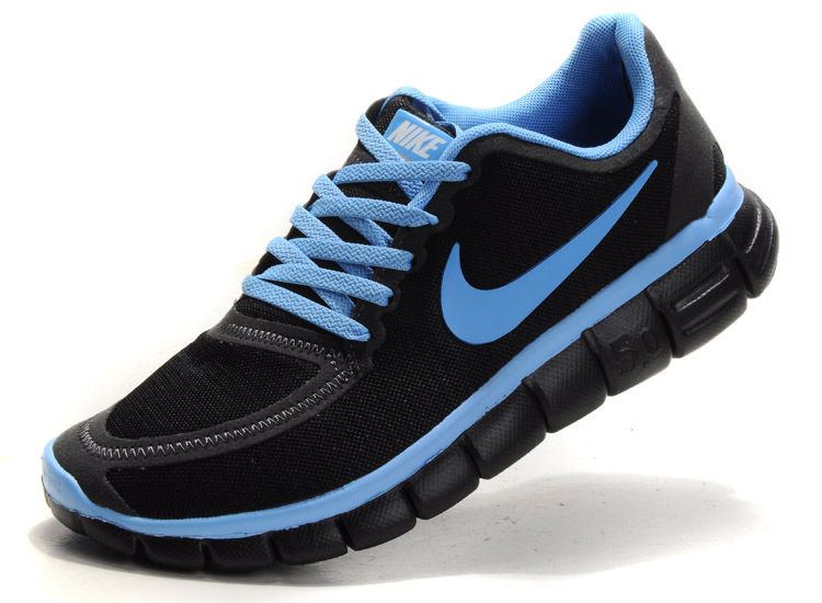 Women Nike Free 5.0 V4 Running Shoes Black Blue - Click Image to Close