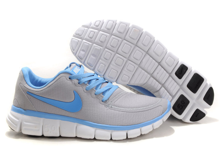 Women Nike Free 5.0 V4 Running Shoes Grey Blue White - Click Image to Close