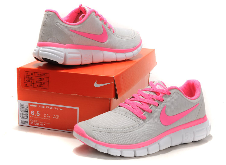 Women Nike Free 5.0 V4 Running Shoes Grey Pink - Click Image to Close