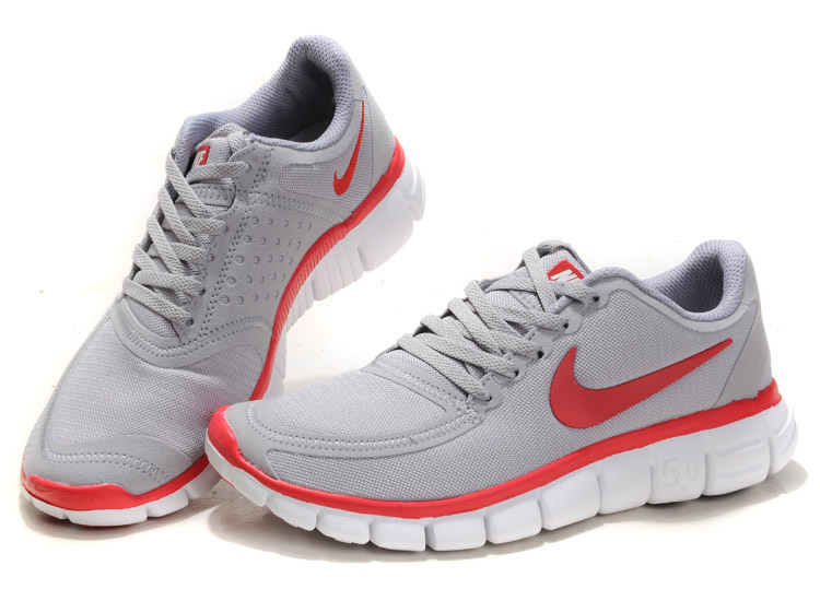 Women Nike Free 5.0 V4 Running Shoes Grey Red White - Click Image to Close