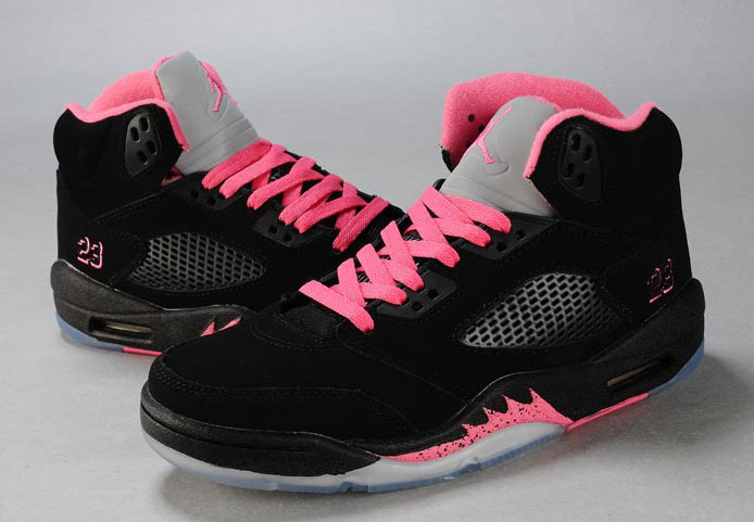 Womens Air Jordan 5 Black Pink Silver - Click Image to Close