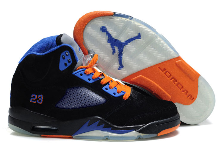 Womens Air Jordan 5 Suede Black Blue Orange - Click Image to Close