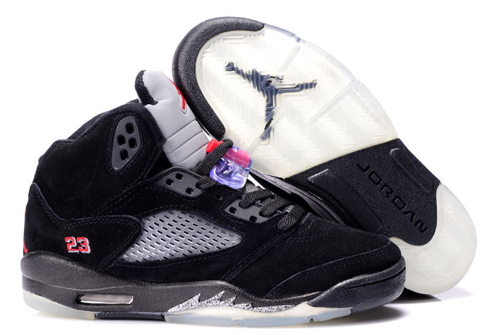 Womens Air Jordan 5 Suede Black Grey Red - Click Image to Close