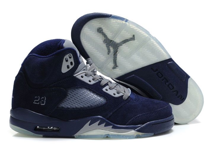 Womens Air Jordan 5 Suede Navy Blue Grey