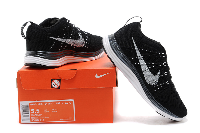 Womens Nike Flyknit Black White Shoes - Click Image to Close