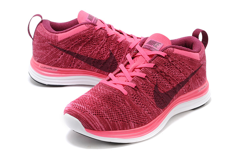 Womens Nike Flyknit Wine Red White Shoes - Click Image to Close