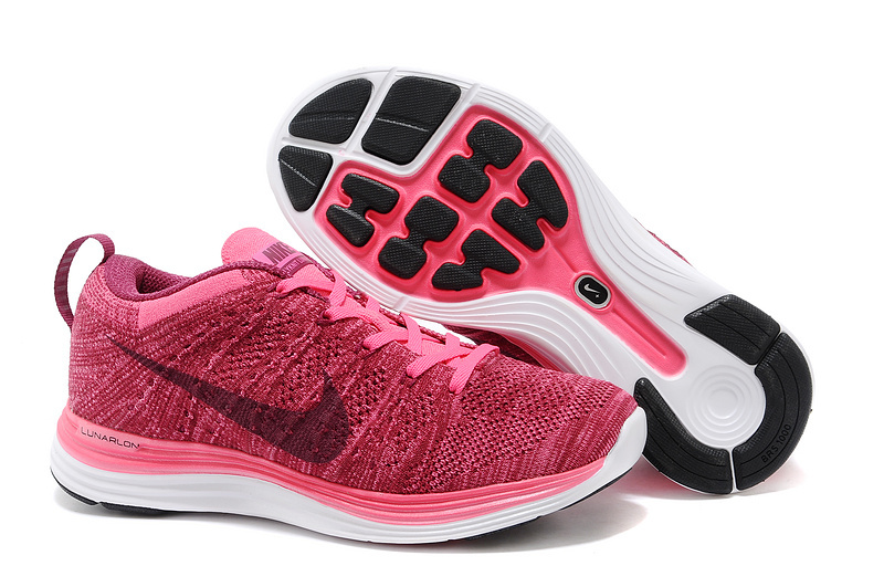 Womens Nike Flyknit Wine Red White Shoes - Click Image to Close