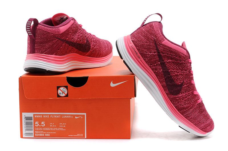 Womens Nike Flyknit Wine Red White Shoes - Click Image to Close