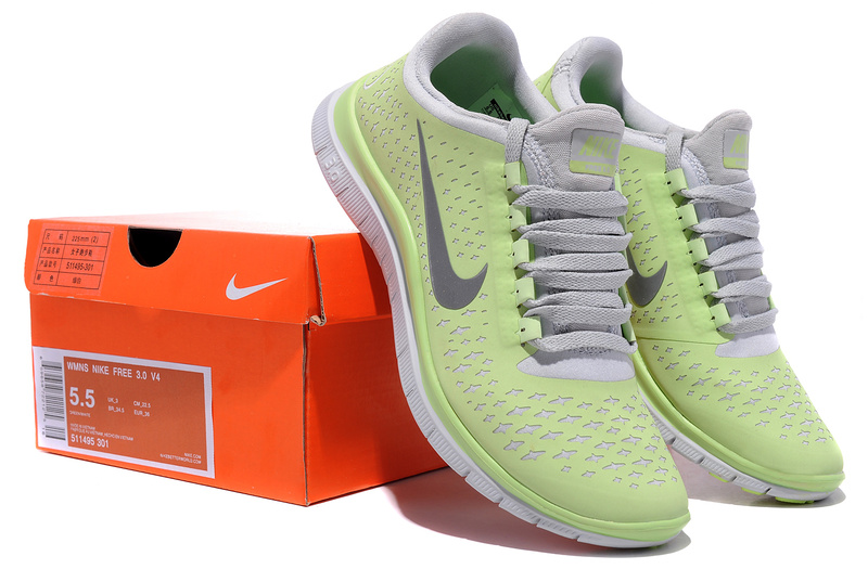 Women Nike Free Run+ 3 Green Grey Shoes - Click Image to Close