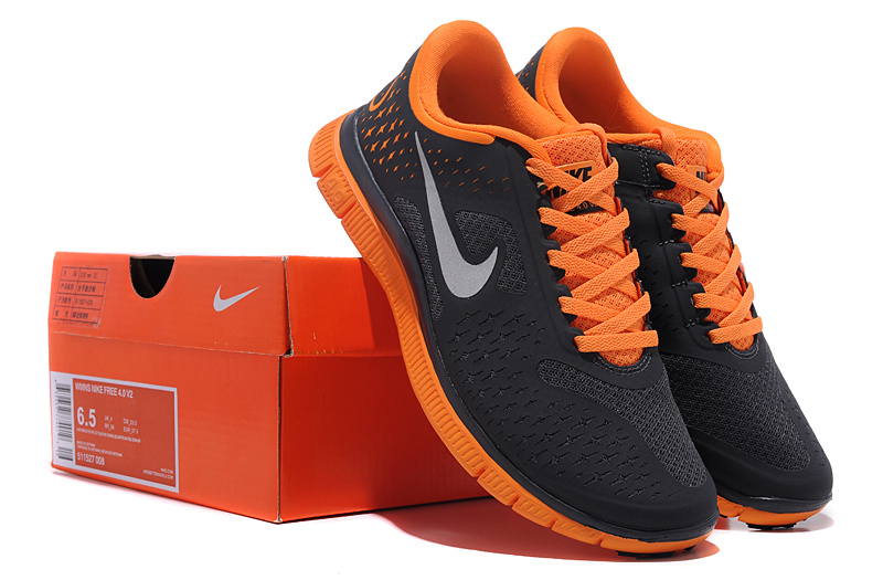 Women Nike Free Run 4.0 V2 Black Orange Shoes - Click Image to Close