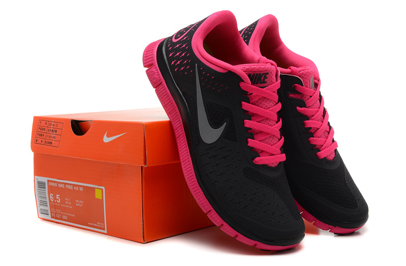 Women Nike Free Run 4.0 V2 Black Red Shoes - Click Image to Close