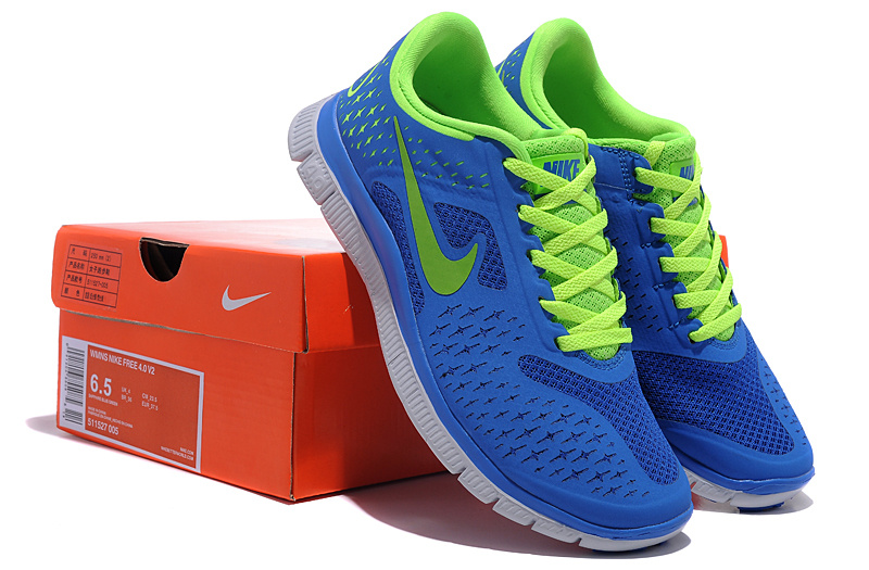 Women Nike Free Run 4.0 V2 Blue Green Shoes - Click Image to Close