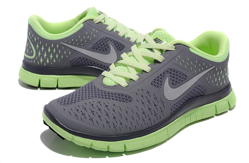 Women Nike Free Run 4.0 V2 Dark Grey Green Shoes - Click Image to Close