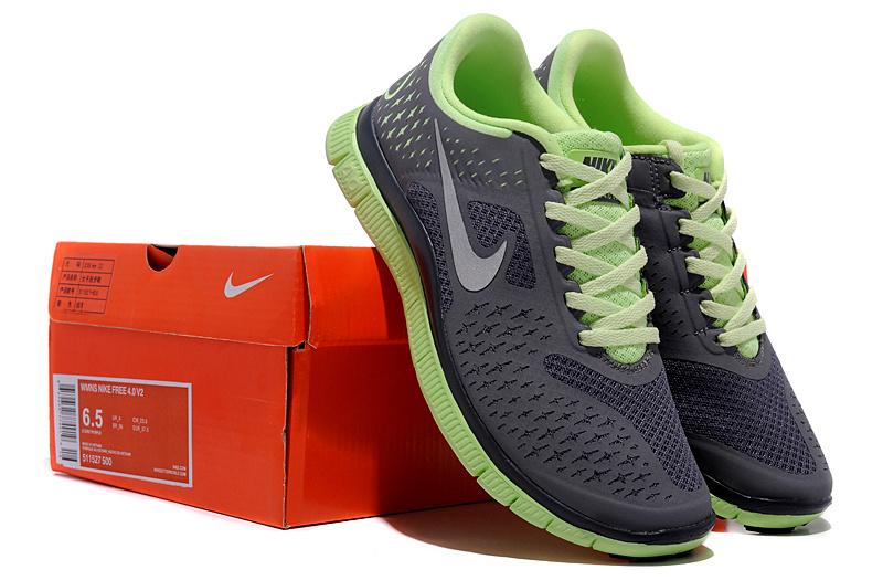 Women Nike Free Run 4.0 V2 Dark Grey Green Shoes - Click Image to Close