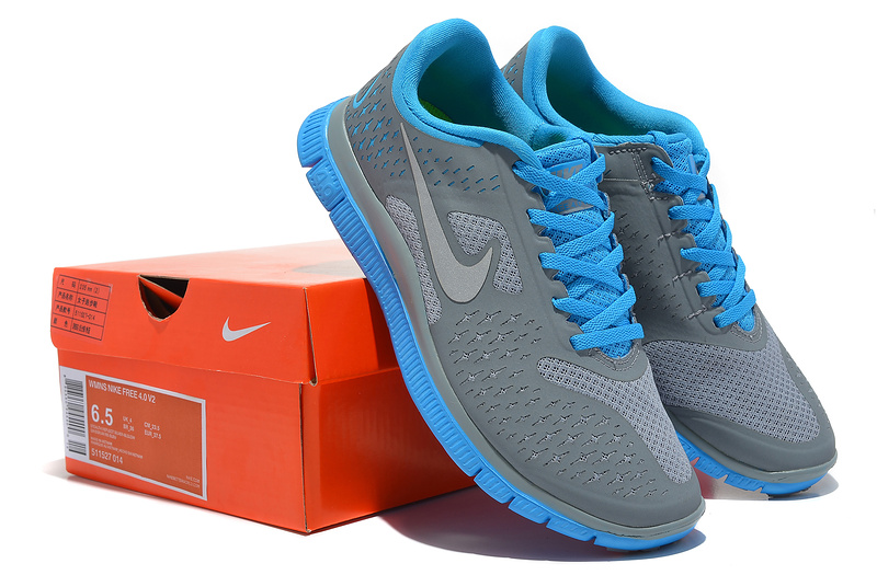 Women Nike Free Run 4.0 V2 Grey Blue Shoes - Click Image to Close