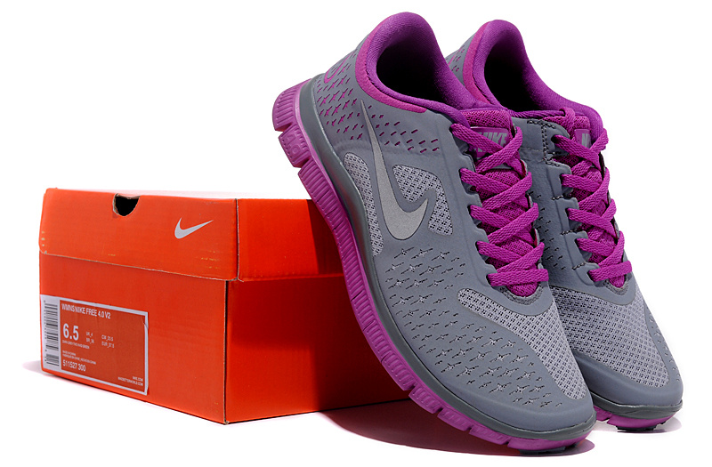 Women Nike Free Run 4.0 V2 Grey Purple Shoes