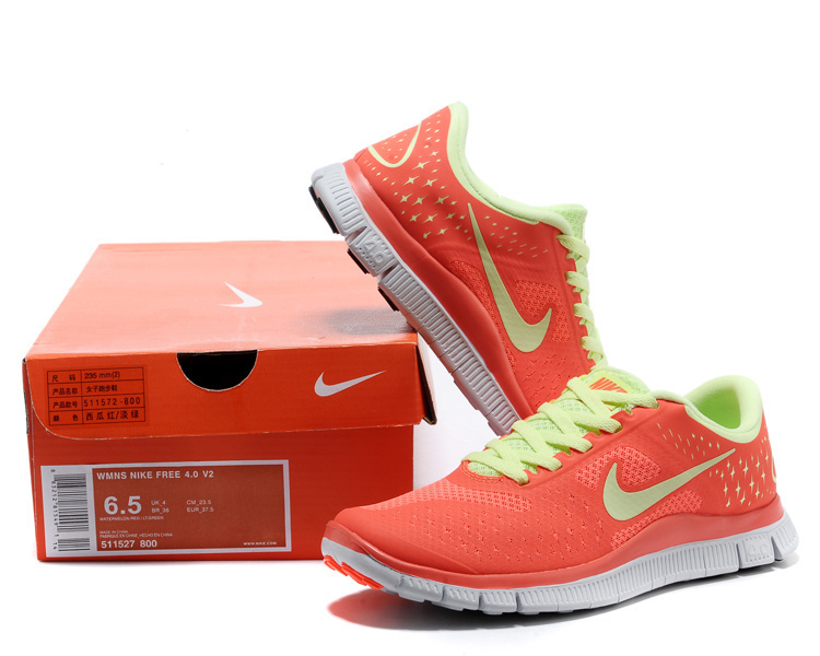 Women Nike Free Run 4.0 V2 Orange Green Shoes