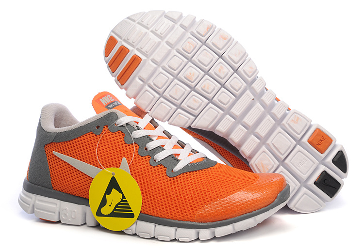 Women Nike Free 3.0 Mesh Orange Grey Shoes - Click Image to Close