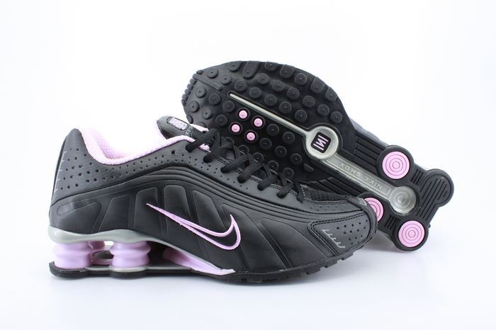 Women Shox R4 Shoes Black Pink Logo