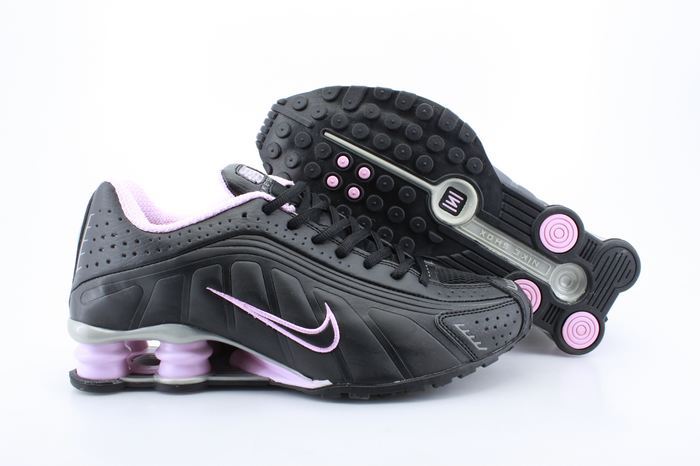 Women Shox R4 Shoes Black Pink Logo - Click Image to Close