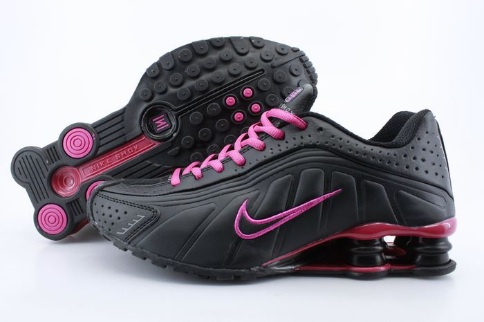 Women Shox R4 Shoes Black Wine Red Logo