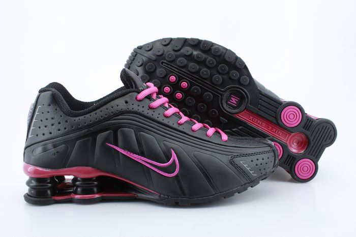 Women Shox R4 Shoes Black Wine Red Logo