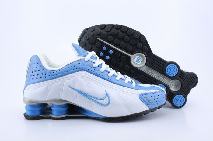 Women Shox R4 Shoes Blue White - Click Image to Close