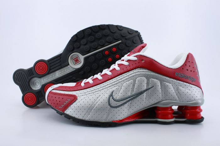 Women Shox R4 Shoes Red Grey Logo